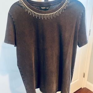 Kohls Vera Wang Black Short Sleeve Tee with Embellishments